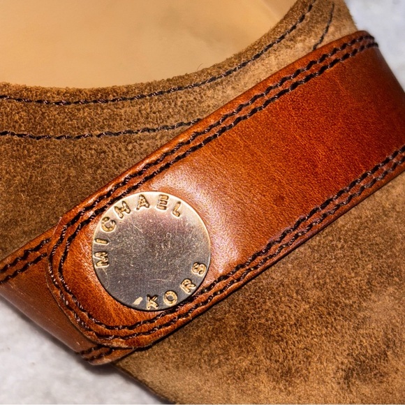 Michael Michael Kors | Brown Suede Pumps | Wooden Heel & Logo Strap | 8.5M - Picture 10 of 11